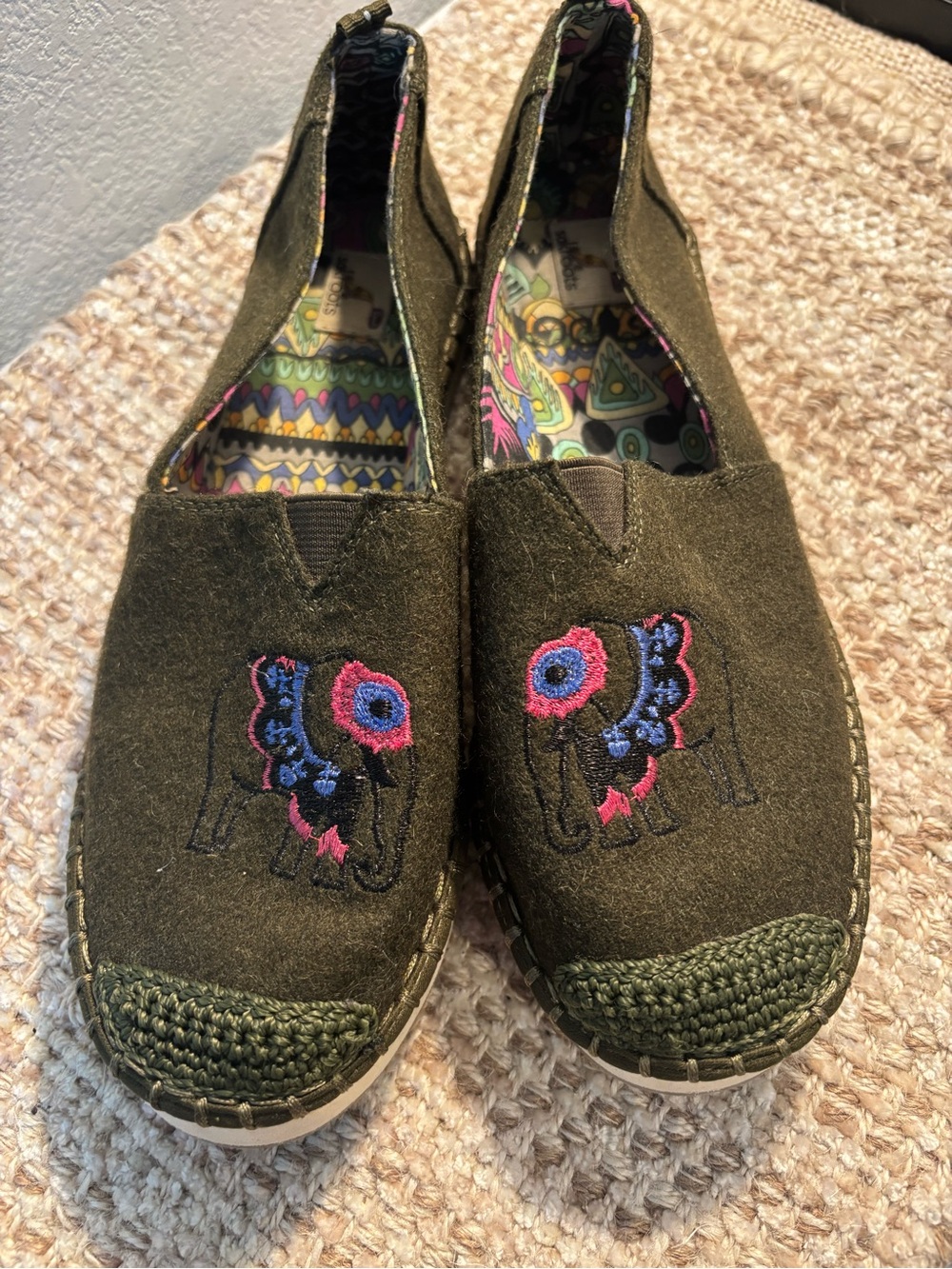 Olive Green Embroidered Slip-On Women’s Shoes